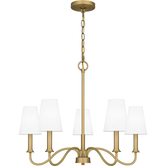 Beatty 5 Light Chandelier, Aged Brass/White Parchment