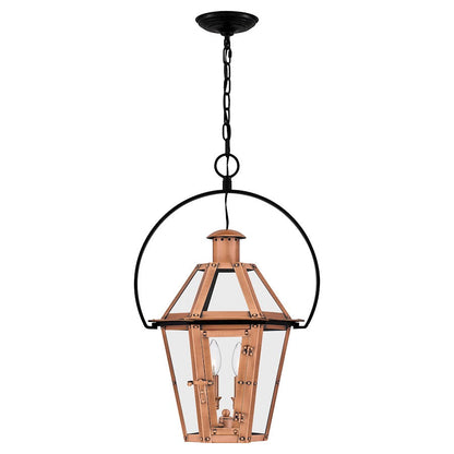 Burdett 2 Light Pendant, Aged Copper/Clear Tempered