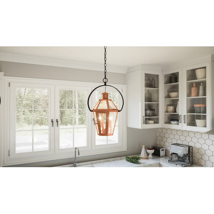 Burdett 2 Light Pendant, Aged Copper/Clear Tempered