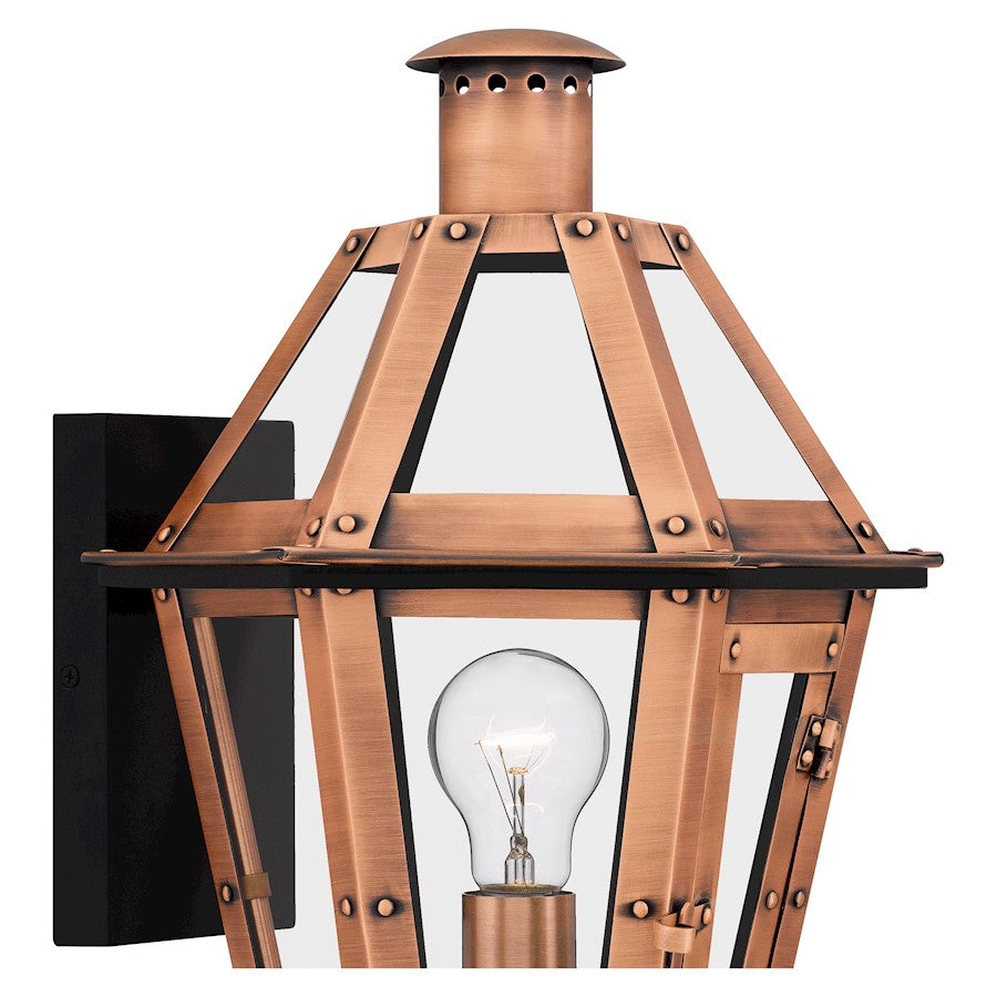 Burdett Outdoor Lantern, Aged Copper/Clear Tempered