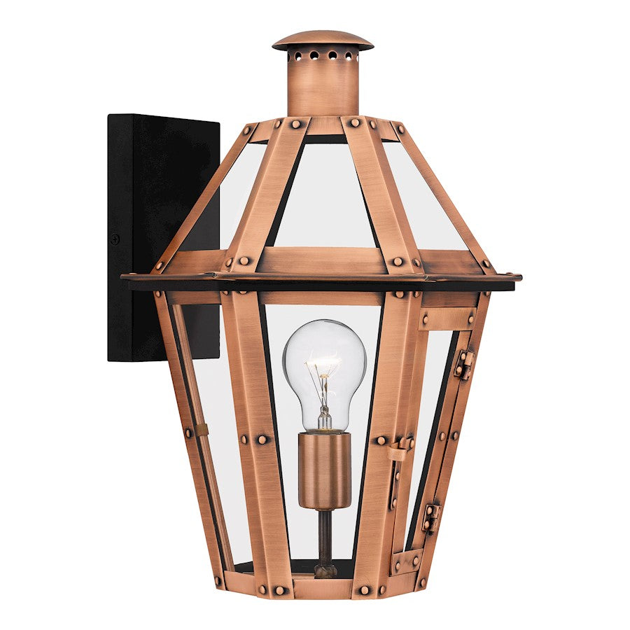 Burdett Outdoor Lantern, Aged Copper/Clear Tempered