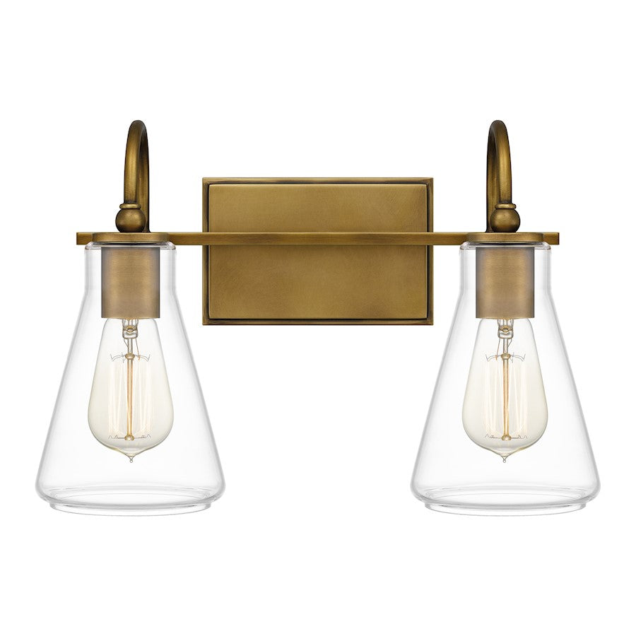 Boyton 2 Light Bath Vanity, Weathered Brass/Clear