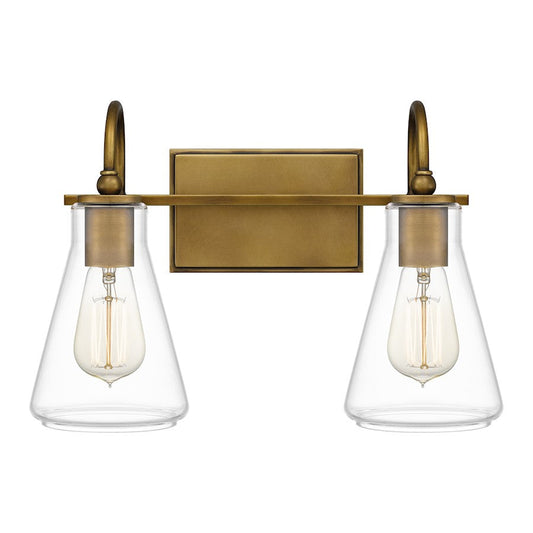 Boyton 2 Light Bath Vanity, Weathered Brass/Clear