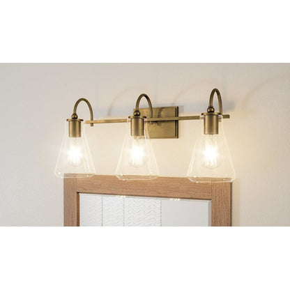 Boyton 3 Light Bath Vanity, Weathered Brass/Clear