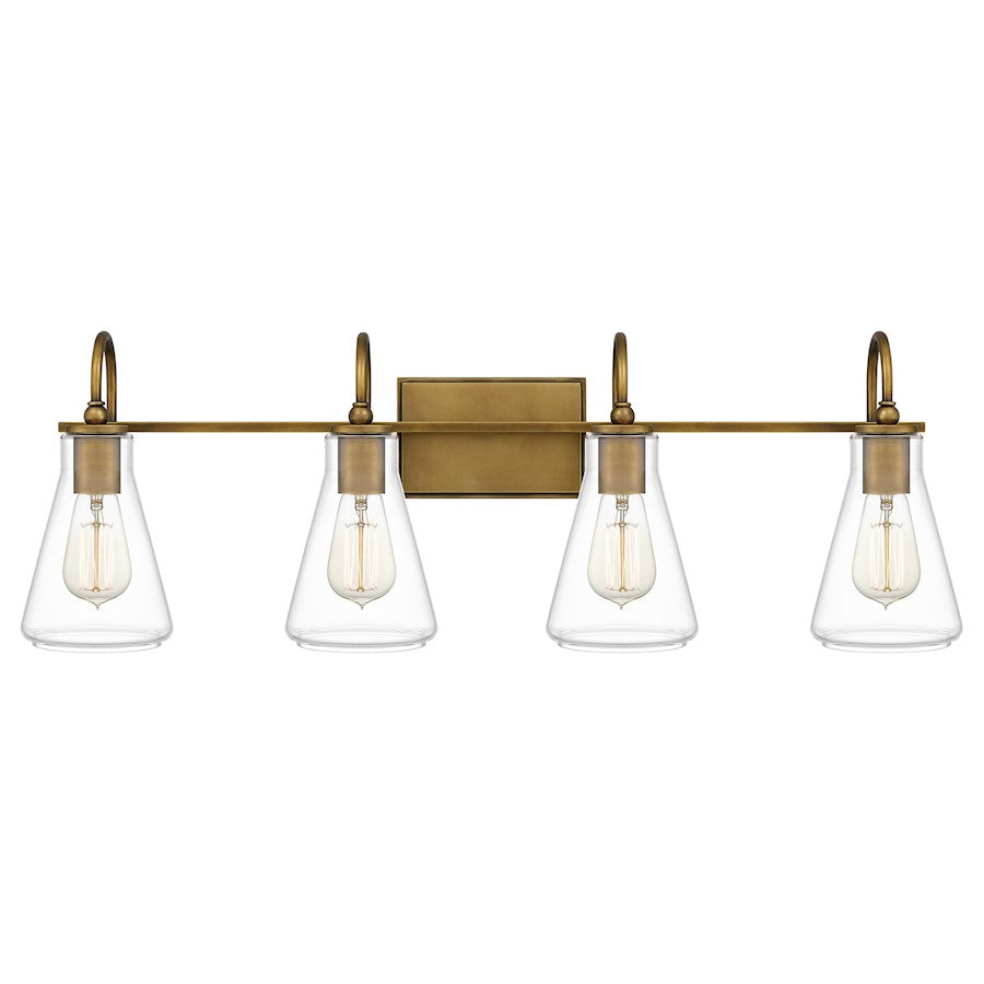 Boyton 4 Light Bath Vanity, Weathered Brass/Clear