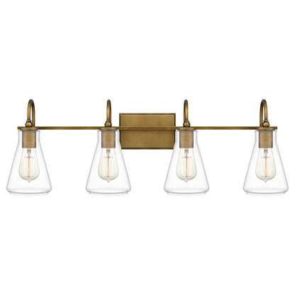 Boyton 4 Light Bath Vanity, Weathered Brass/Clear
