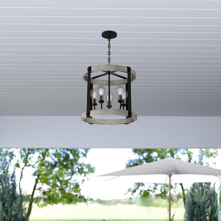 Quoizel Carlisle Foyer 5 Light Pendant, Grey Ash/Clear Seeded - CAL2821GK