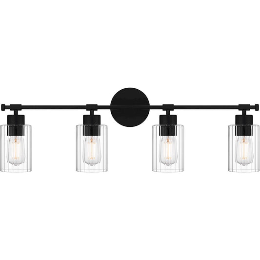 Quoizel Caputo 4 Light Bath Light, Matte Black/Clear Ribbed - CAP8632MBK