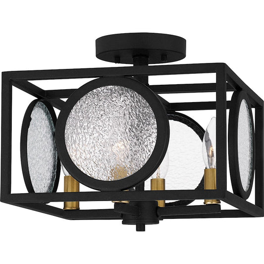 Chalamont 4 Light Semi-Flush Mount, Black/Clear Texture