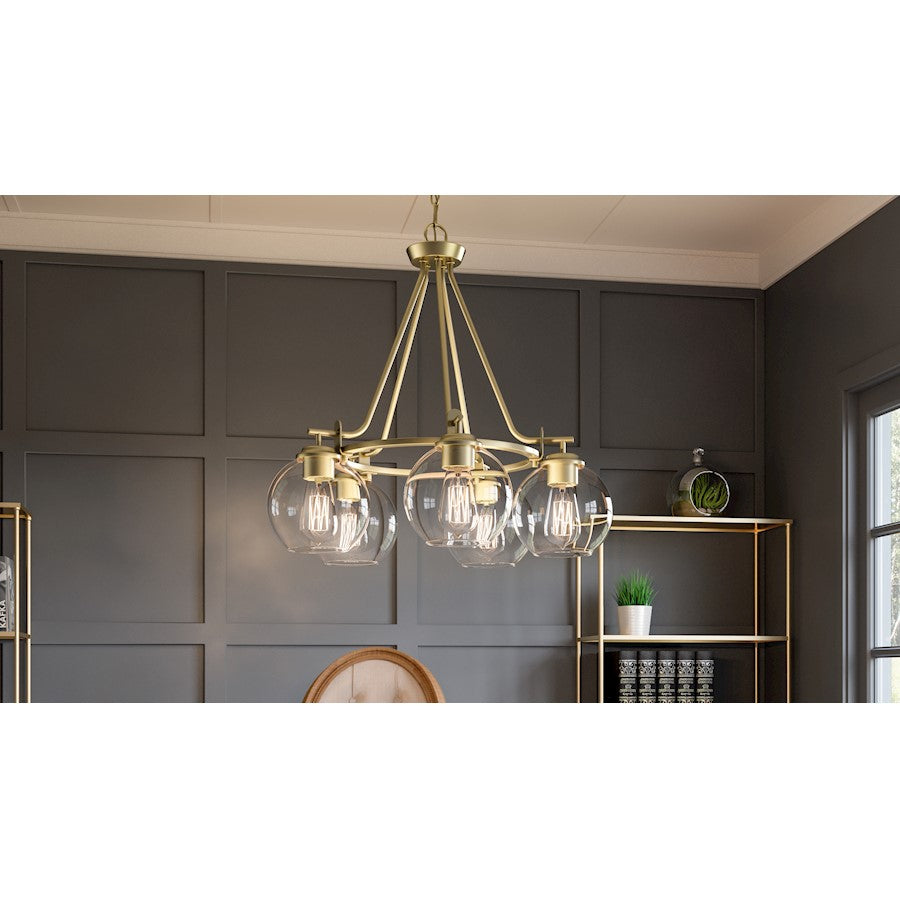 Celadon 5 Light Chandelier, Aged Brass/Clear