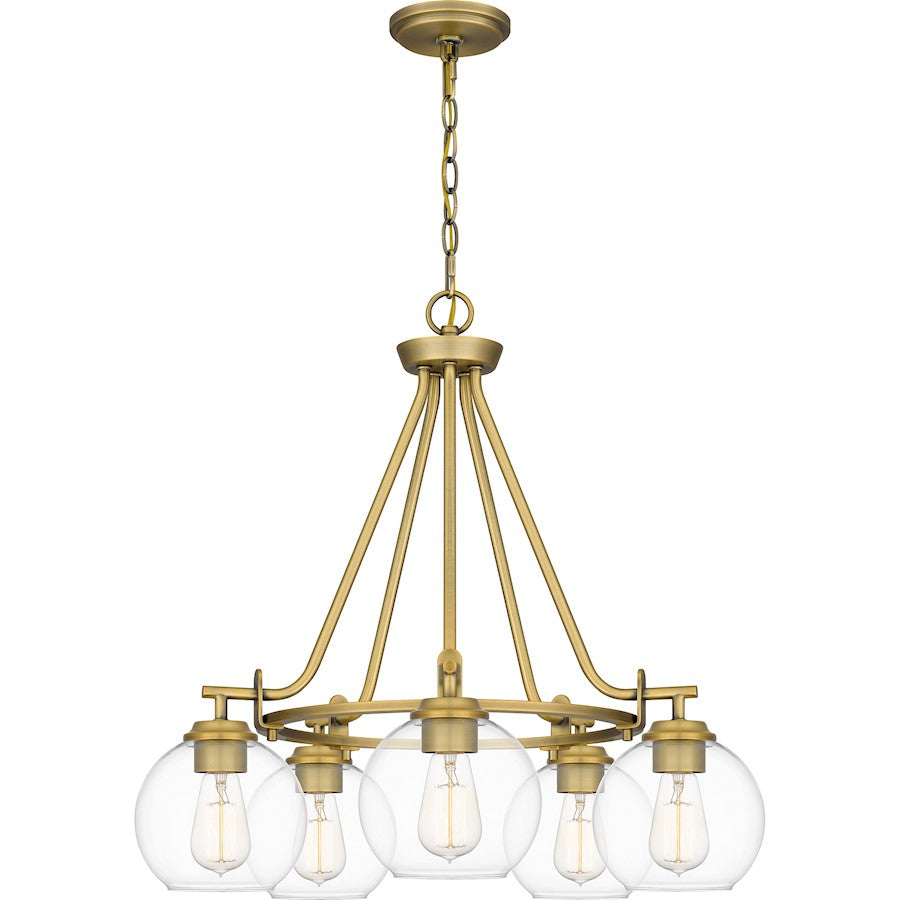 Celadon 5 Light Chandelier, Aged Brass/Clear