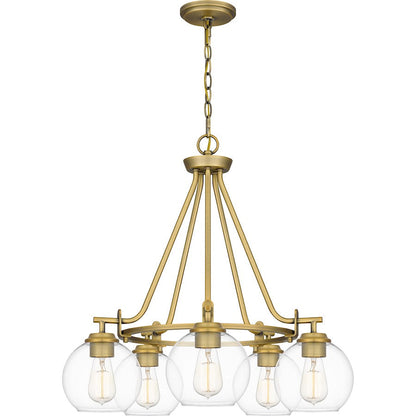 Celadon 5 Light Chandelier, Aged Brass/Clear