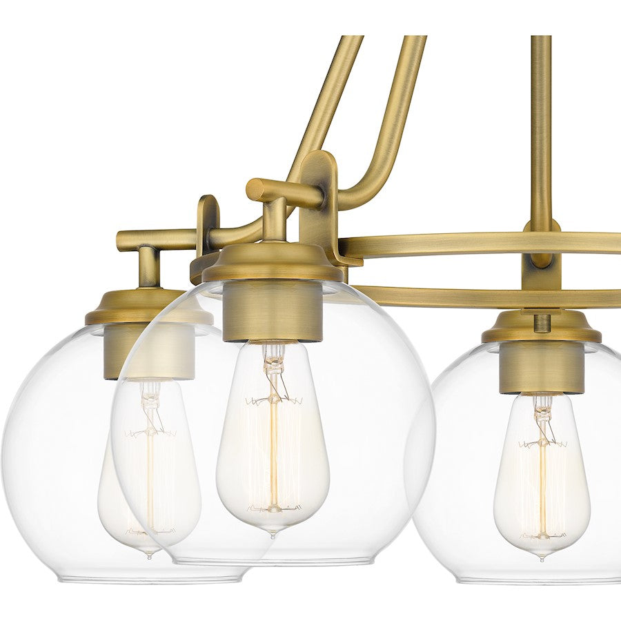 Celadon 5 Light Chandelier, Aged Brass/Clear