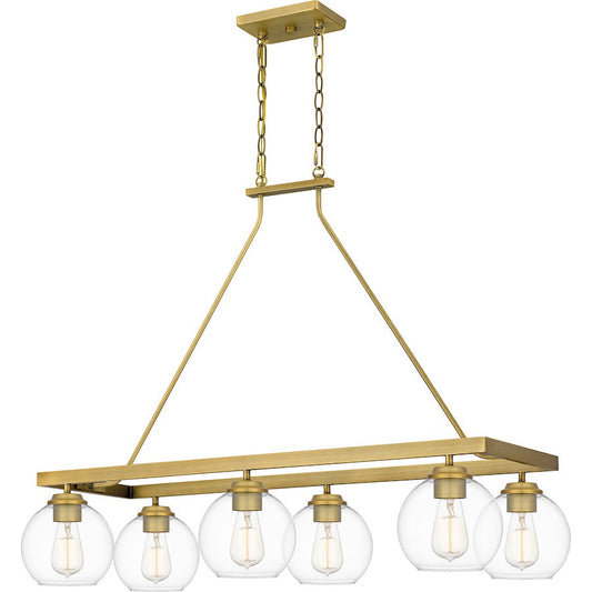 Celadon 6 Light Island Light, Aged Brass/Clear