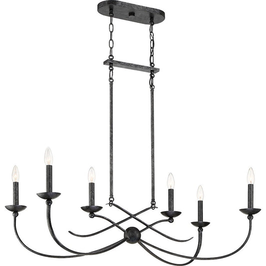 Calligraphy 6 Light Island Chandelier, Old Black