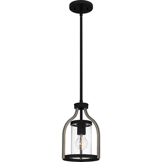 Quoizel Cornelia 1 Light Mini Pendant, Matte Black/Clear Seedy - CNE1508MBK