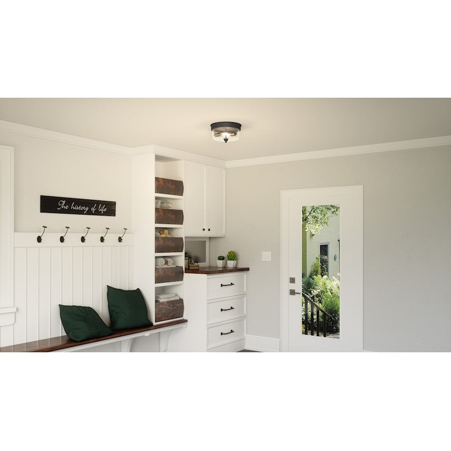 Quoizel Cox 2 Light Flush Mount, Matte Black/Clear - COX1613MBK