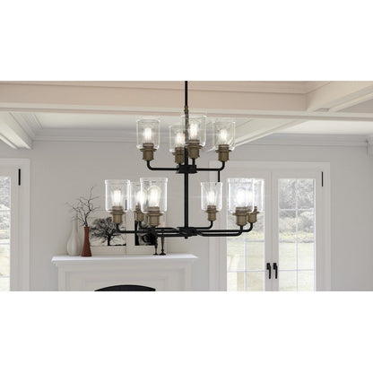 Cox 10 Light Chandelier, Matte Black/Clear