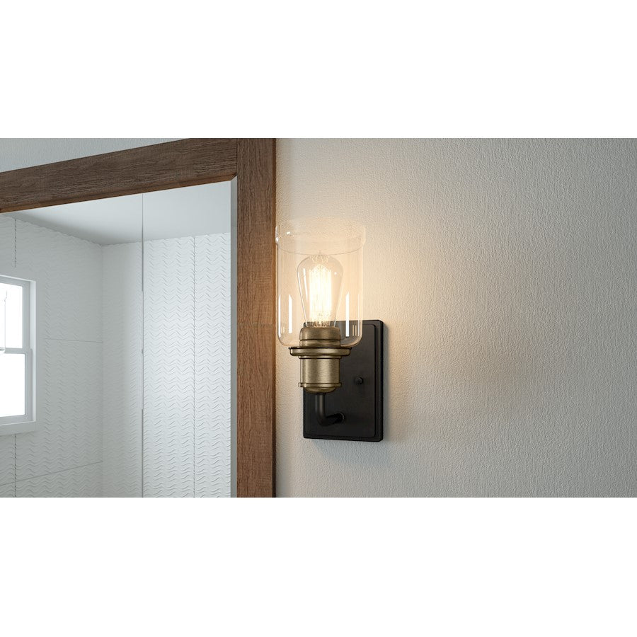 Cox 1 Light Wall Sconce, Matte Black/Clear