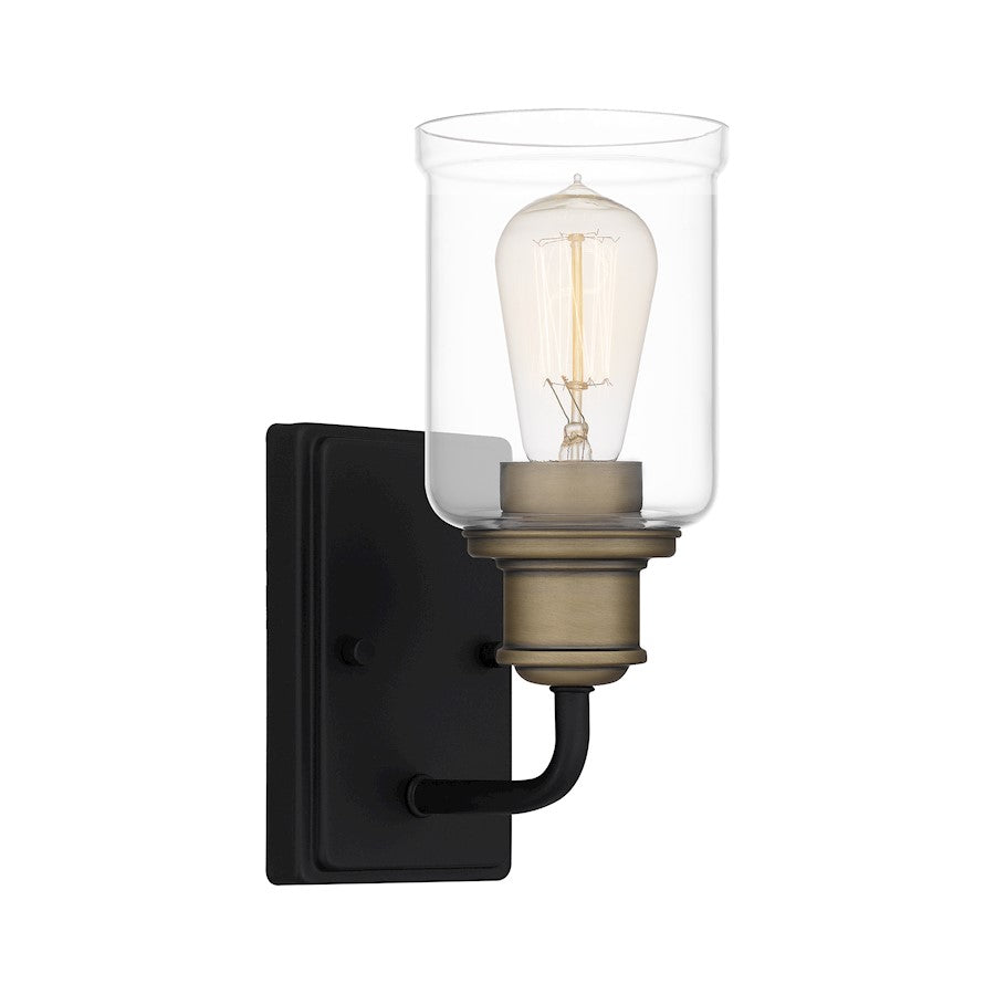 Cox 1 Light Wall Sconce, Matte Black/Clear