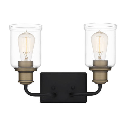 Cox 2 Light Bath Vanity Light, Matte Black/Clear