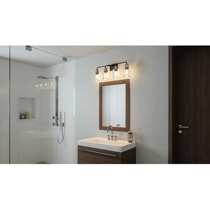 Quoizel Cox 4 Light Bath Vanity Light, Matte Black/Clear - COX8629MBK