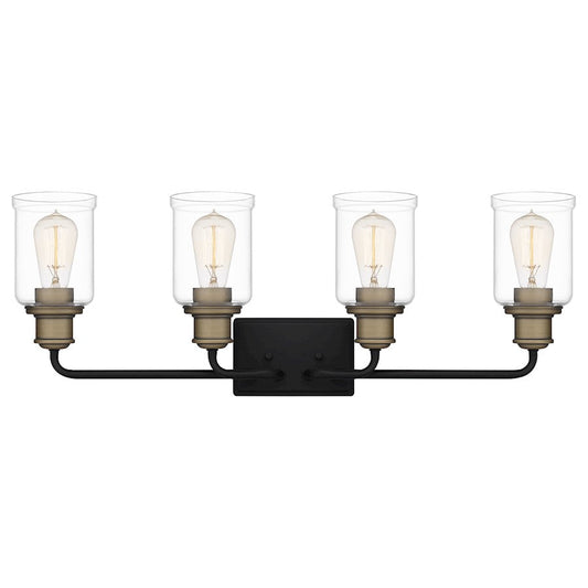 Cox 4 Light Bath Vanity Light, Matte Black/Clear