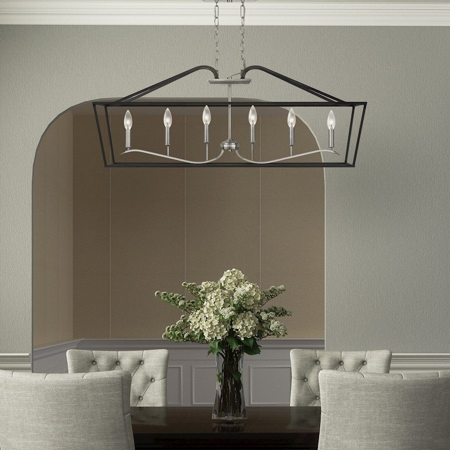 Quoizel Catalina Linear 6 Light Chandelier, Matte Black/Nickel Metal - CTA642MBK