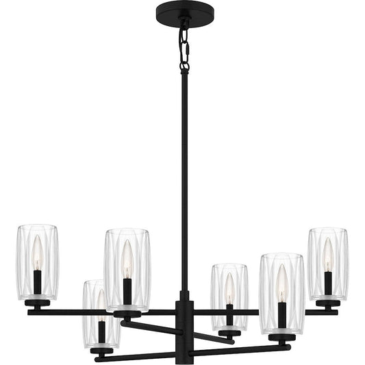 Cunningham 6 Light Chandelier, Matte Black/Clear Crystal