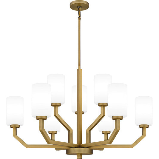 Quoizel Cavalier 9 Light Chandelier, Aged Brass/Opal - CVR5034AB