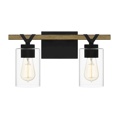 Devon Court 2 Light Bath Vanity, Matte Black/Clear