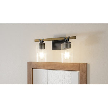 Devon Court 2 Light Bath Vanity, Matte Black/Clear