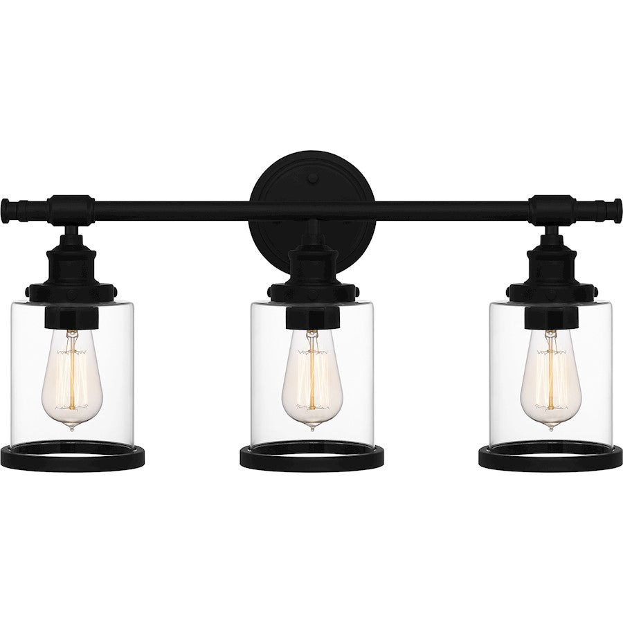 Quoizel Dixie 3 Light Bath Light, Matte Black/Clear - DIX8623MBK