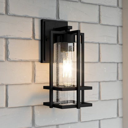 Damien 1 Light Outdoor Lantern, Earth Black/Clear Seeded