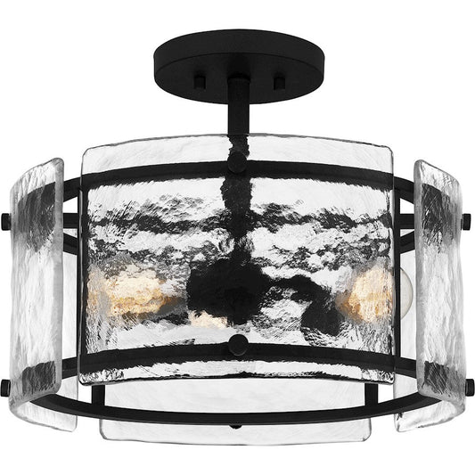 Fortress 3 Light Semi-Flush Mount, Black/Clear Textured