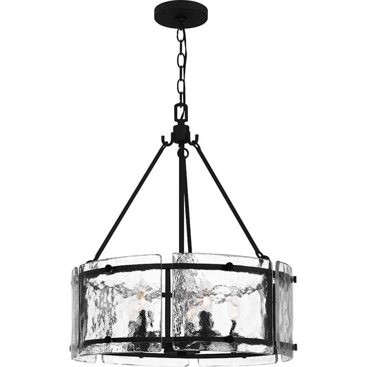 Fortress 5 Light Pendant, Earth Black/Clear Textured