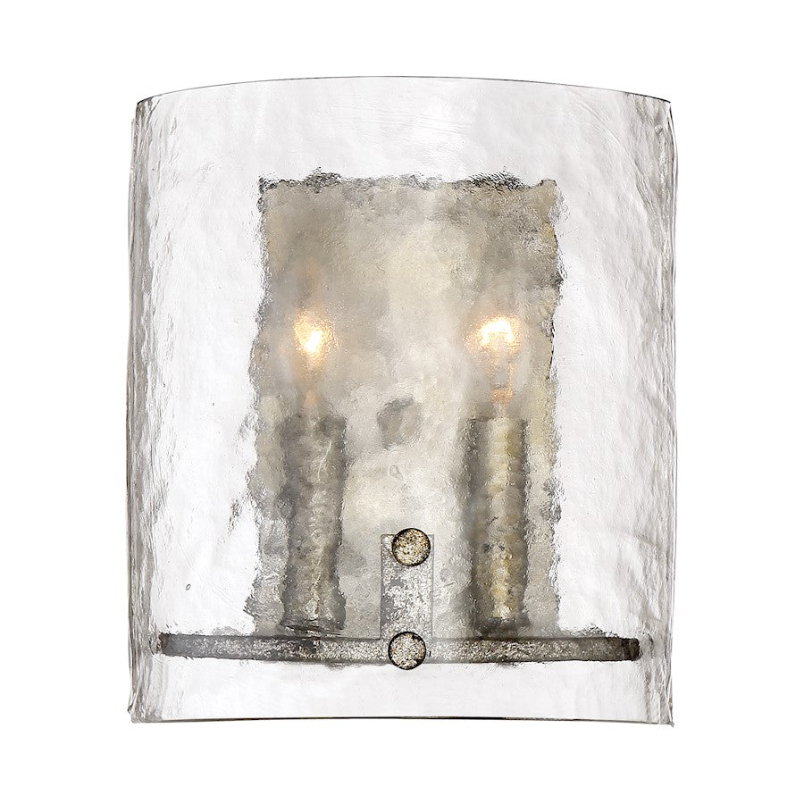 2 Light Fortress Wall Sconce, Mottled Silver