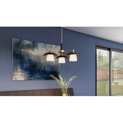 Fayette 3 Light Chandelier, Earth Black/Clear Etched