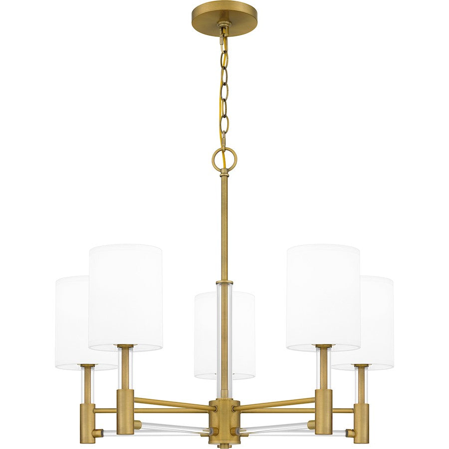 Gretchen 5 Light Chandelier, Aged Brass/Off White Fabric