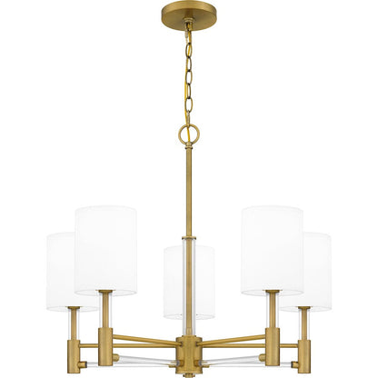 Gretchen 5 Light Chandelier, Aged Brass/Off White Fabric