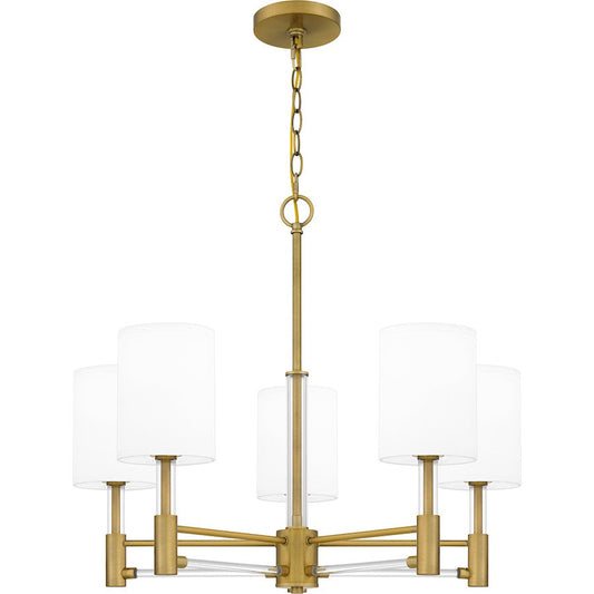 Gretchen 5 Light Chandelier, Aged Brass/Off White Fabric