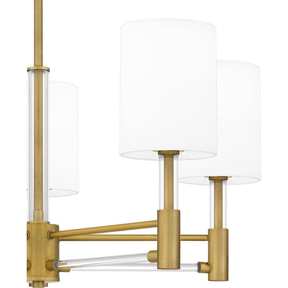 Gretchen 5 Light Chandelier, Aged Brass/Off White Fabric