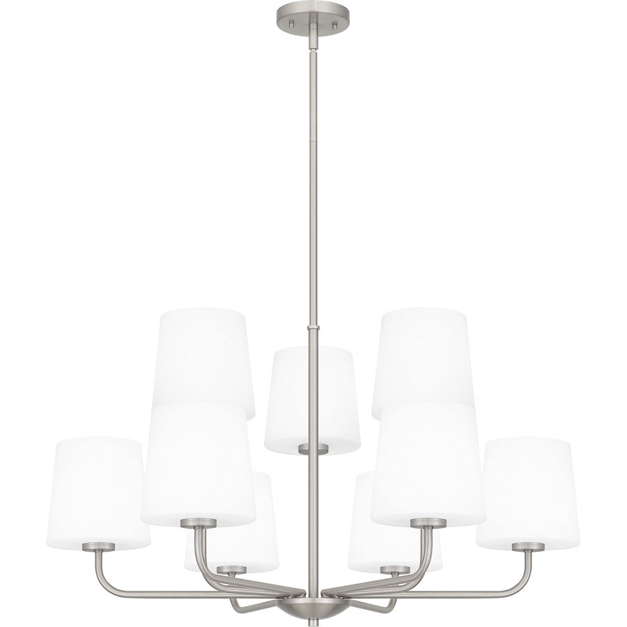 Quoizel Gallagher 9 Light Chandelier, Brushed Nickel/Opal Etched - GGR5032BN