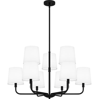 Quoizel Gallagher 9 Light Chandelier, Matte Black/White Fabric - GGR5032MBK