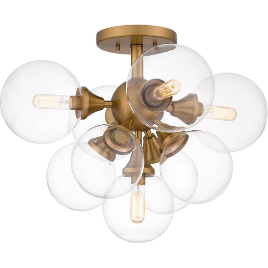 Glinda 5 Light Semi-Flush Mount, Weathered Brass/Clear