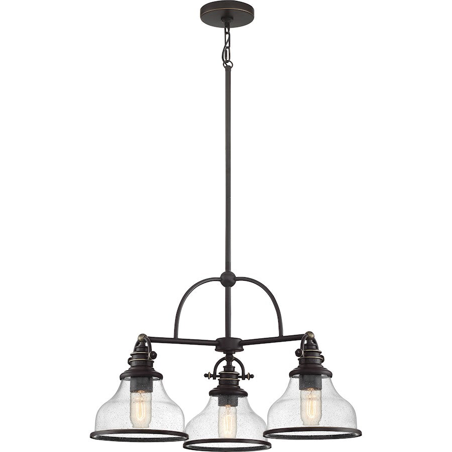 Grant Seedy Glass 3 Light Chandelier, Palladian Bronze