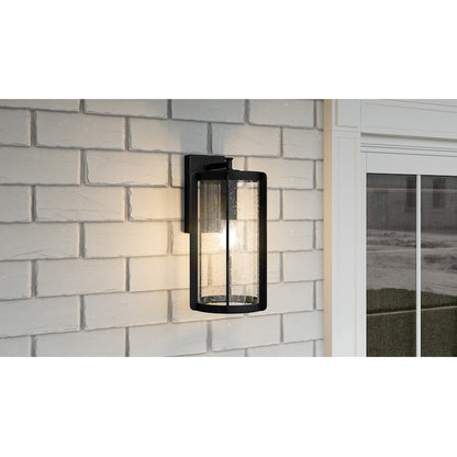 Hazel 1 Light Outdoor Lantern, Earth Black/Clear Seeded