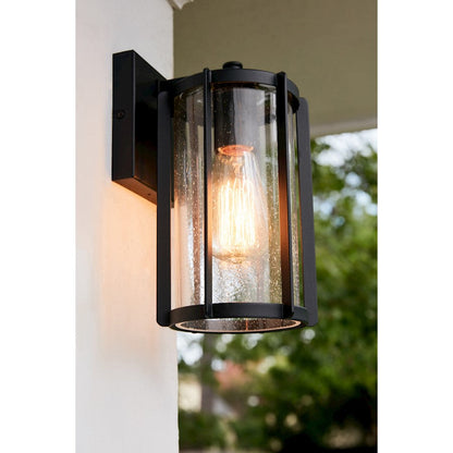 Hazel 1 Light Outdoor Lantern, Earth Black/Clear Seeded