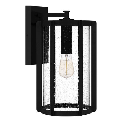 Hazel 1 Light Outdoor Lantern, Earth Black/Clear Seeded