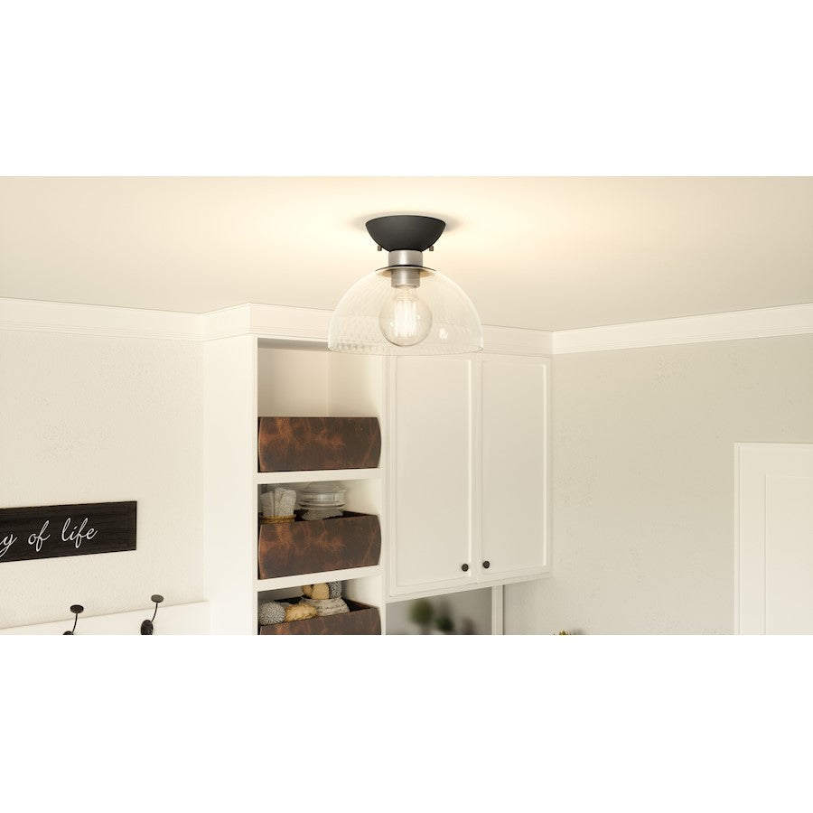 Halsey 1 Light Flush Mount, Brushed Nickel/Clear Rain Glass